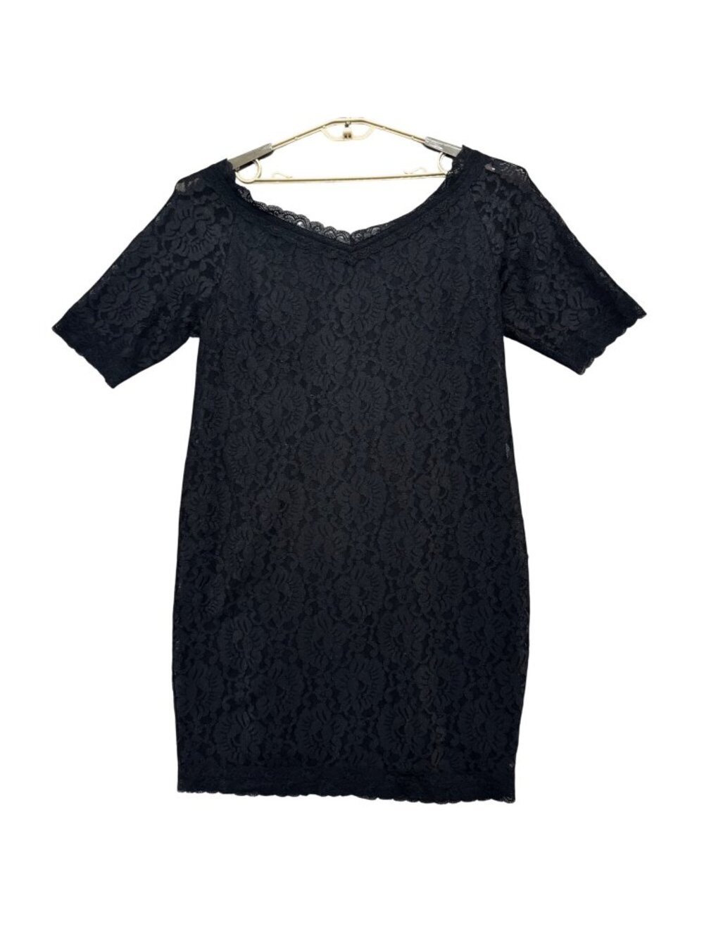 Lane Bryant Lace Sheath Dress Black Short Sleeve Lined Stretch Size 20